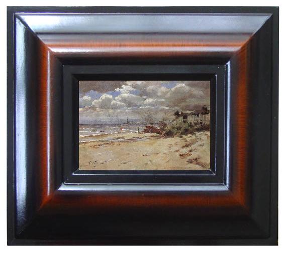 framed  Girolamo Nerli Coast scene with pier, Ta111